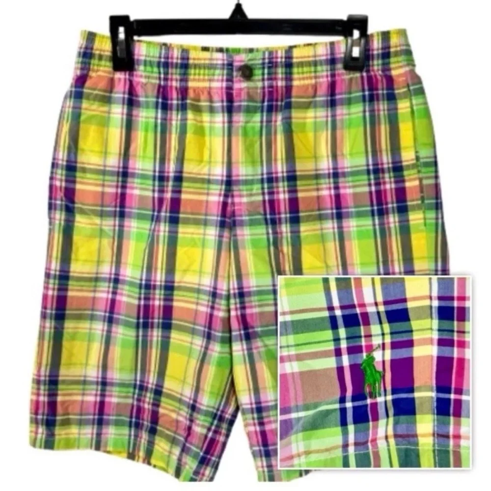 Vintage 90s Polo Ralph Lauren Madras Plaid Swim Trunks Men’s M Shorts 11”